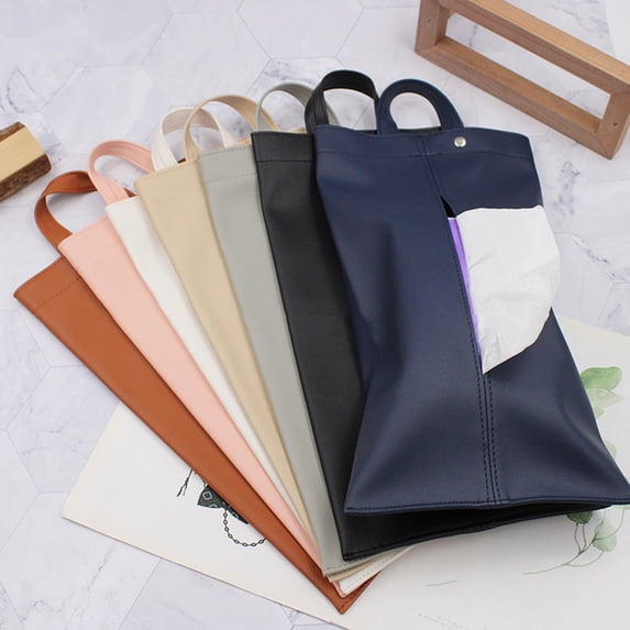Faux Leather Tissue Holder Hanging Napkin Box Wear Resistant Waterproof Large Capacity Car Back Seat Headrest Paper Tissue Container