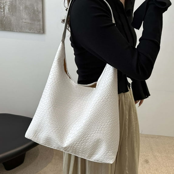 Faux Leather Tote Bag for Women Top-Handle Shoulder Bag Large Capacity (White One Size)