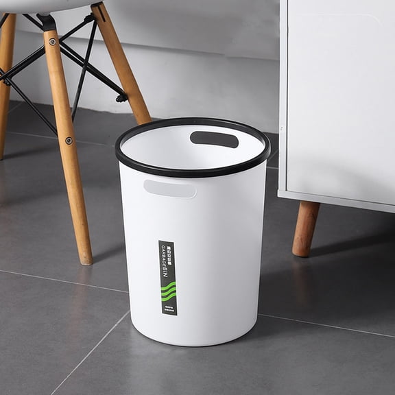 Faux Leather Trash Can, 3-Gallon Decorative Wastebasket for Living Room, Office, or Bathroom, Stylish Striped Design, Multiple Colors,White