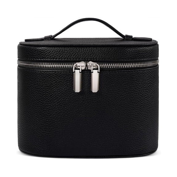 Faux Leather Travel Cosmetic Case, Portable Hard Makeup Storage Box with Top Handle