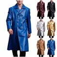 thumbnail image 1 of Faux Leather Trench Coat Men - Long Leather Jacket Double-Breasted officer Uniform Overcoat Slim Fit Notched Lapel Black Full Length Jacket Overcoat Size 5XL Blue, 1 of 8