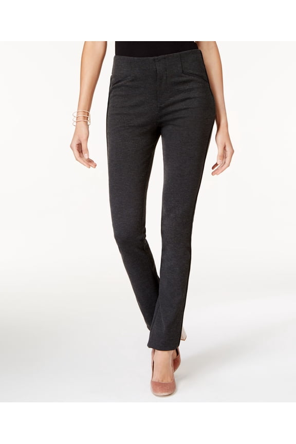 Faux Leather Trim Straight Fit Pants Dark Heather Grey 4S