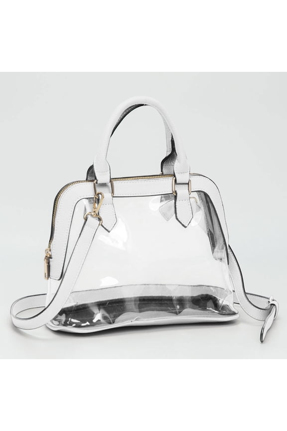 Faux Leather Trim Transparent Structured Top Handle Handbag / Crossbody Bag