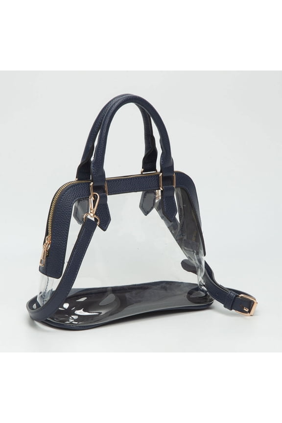 Faux Leather Trim Transparent Structured Top Handle Handbag / Crossbody Bag