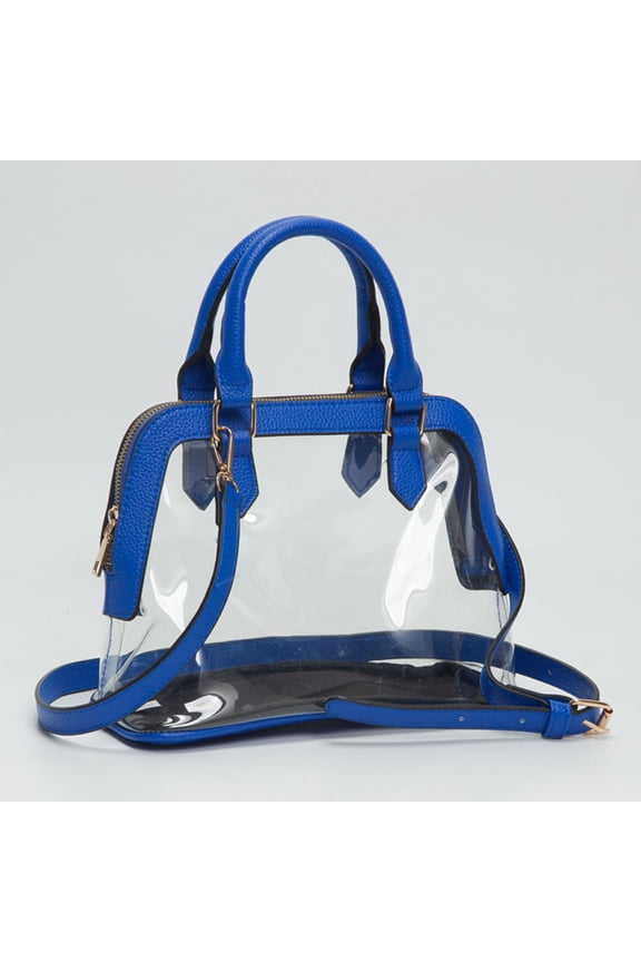 Faux Leather Trim Transparent Structured Top Handle Handbag / Crossbody Bag