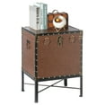 thumbnail image 1 of Faux Leather Trimmed Lockable Square Lined Storage Trunk, End Table on Metal Stand, 1 of 10