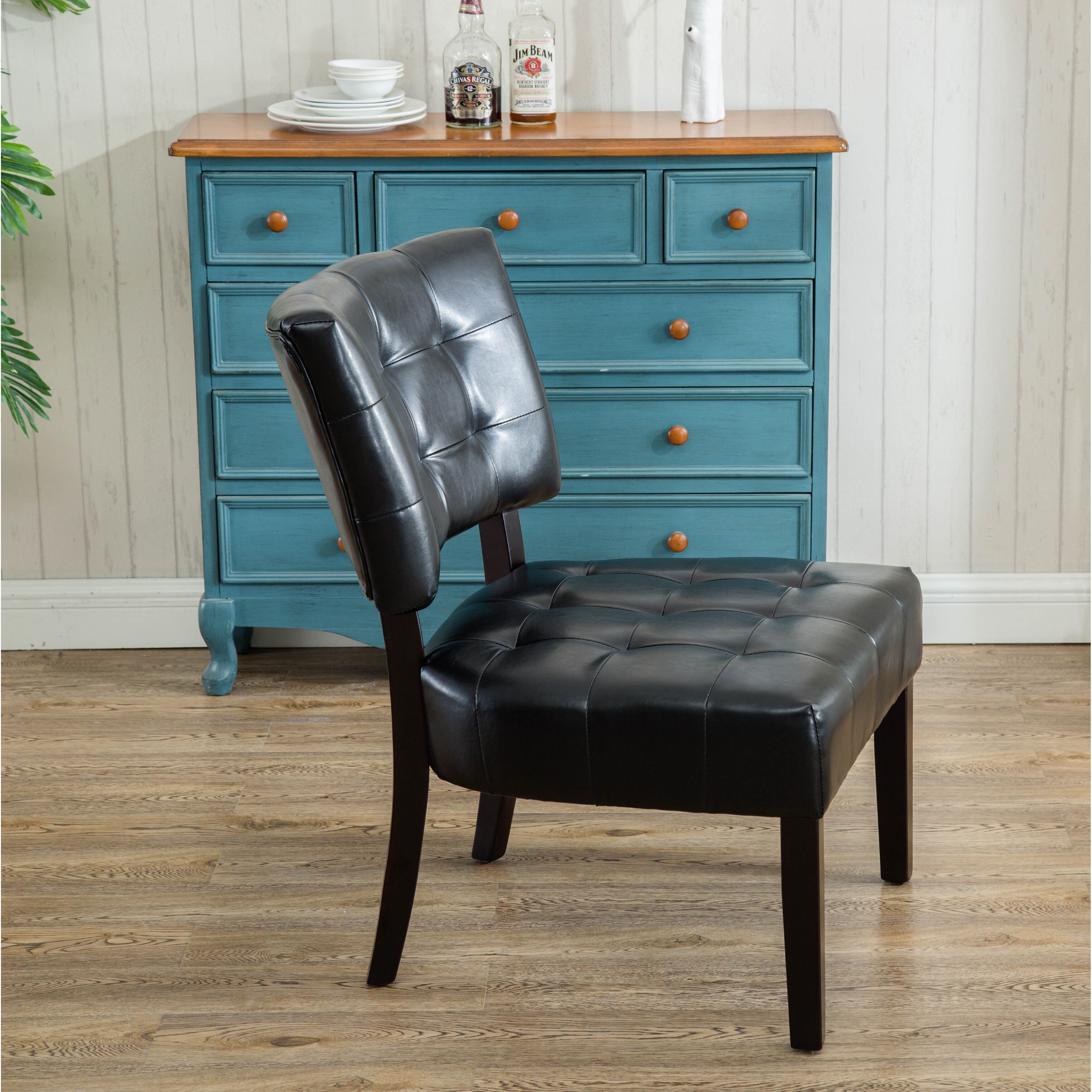 Faux Leather Tufted Accent Chair with Oversized Seating Black - Walmart.com