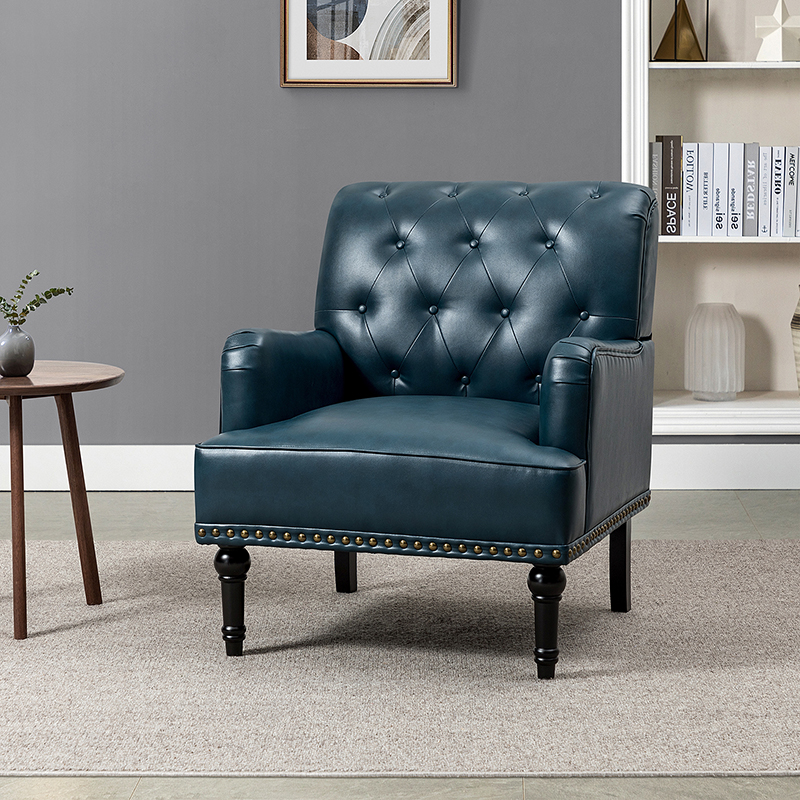 Faux Leather Tufted Armchair & Accent Chair with Wooden Turned Legs