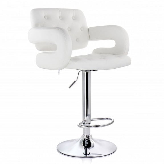 Faux Leather Tufted Bar Stool with Adjustable Height, White