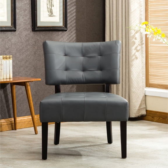 Faux Leather - Tufted Design & Solid Wood Legs - Lounge Area - Elegant Appearance