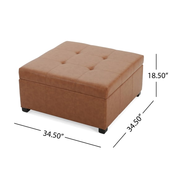 Faux Leather Tufted Storage Ottoman,Tan