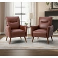 thumbnail image 1 of Faux Leather Upholstered Accent Chair Set of 2 Tufted Armchair Lounge Sofa Wood Legs Living Room Office Brown, 1 of 10