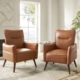 thumbnail image 1 of Faux Leather Upholstered Accent Chair Set of 2 Tufted Armchair Lounge Sofa Wood Legs Living Room Office Camel, 1 of 8