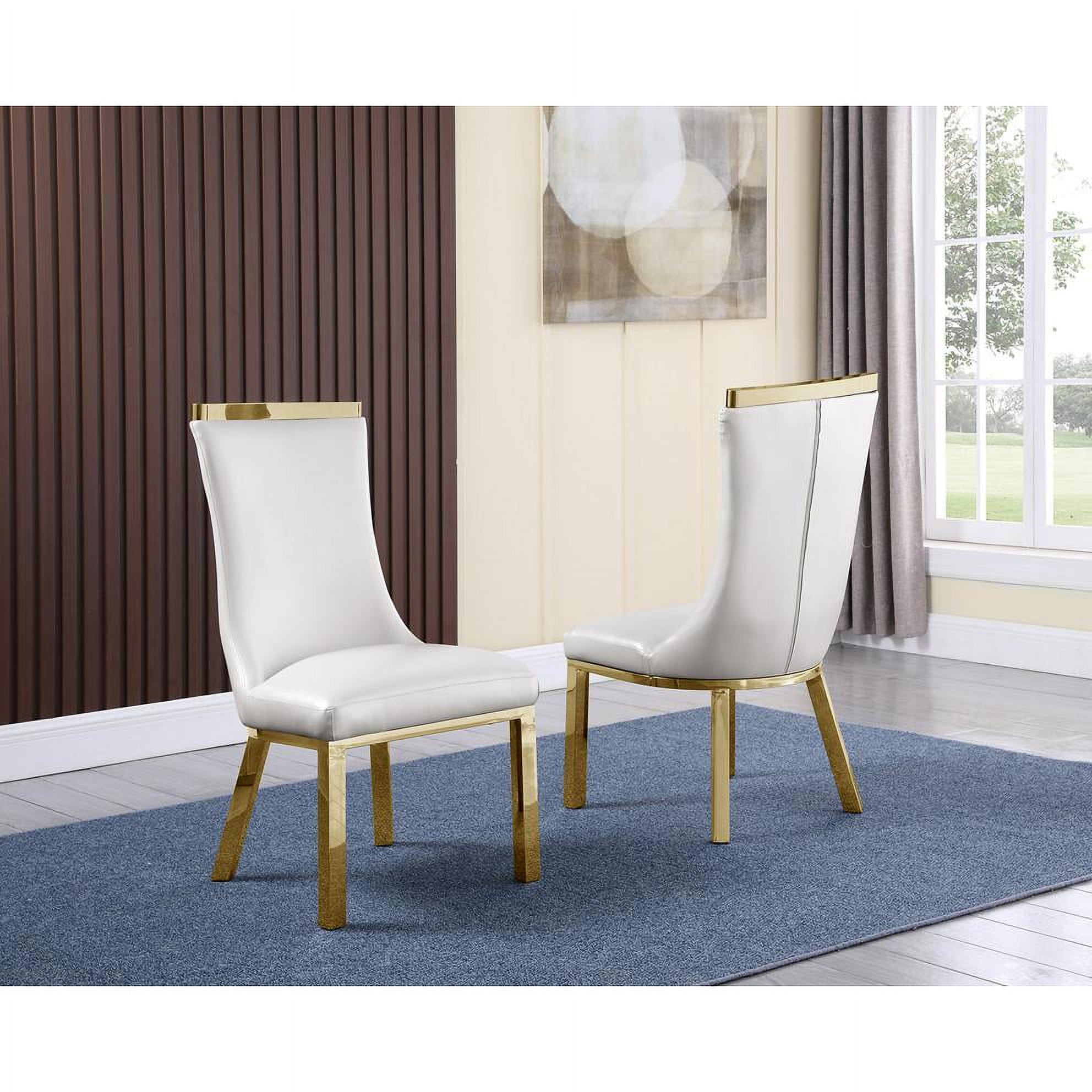 White Faux Leather Parsons Chair with Gold Metal Legs