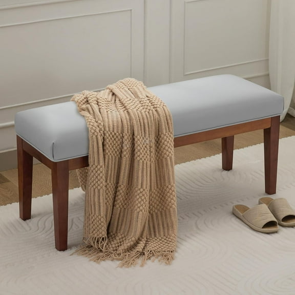 Faux Leather Upholstered Entryway , Padded Seat Window Wooden Bed for End of Bed, Bedroom with Solid Wood Legs, Shoe Seat for Bedroom, Living Room, Dining, Hallway, Grey