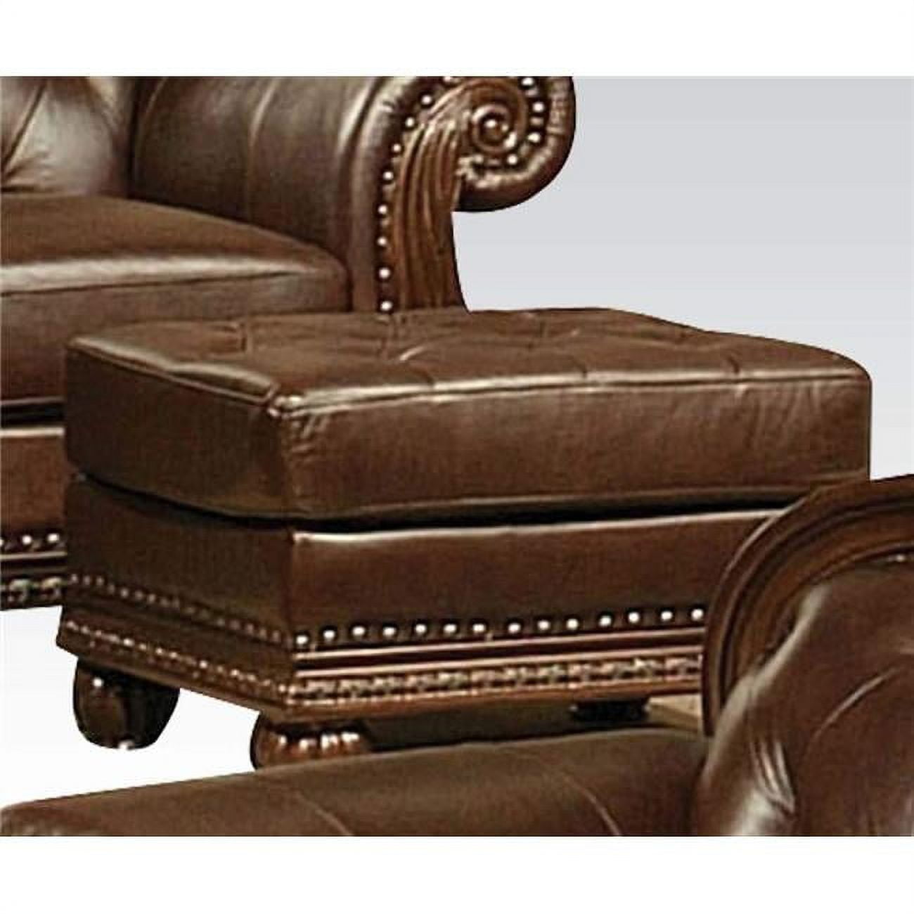 Espresso Brown Faux Leather Tufted Ottoman with Nail Head Trim