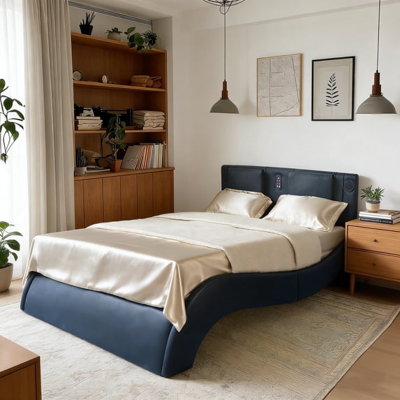 Faux Leather Upholstered Platform Bed Frame with led lighting ...
