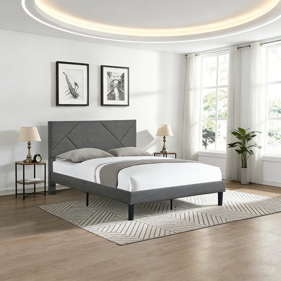 Faux Leather Upholstered Platform Bed with LED Lighting, Bluetooth Speakers, Vibration Massage, Curved Headboard, Wood Slat Support, No Box Spring Needed