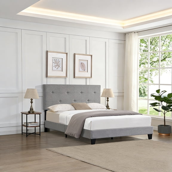 Faux Leather Upholstered Platform Bed with LED Lighting, Bluetooth Speakers, Vibration Massage, Curved Headboard, Wood Slat Support, No Box Spring Needed