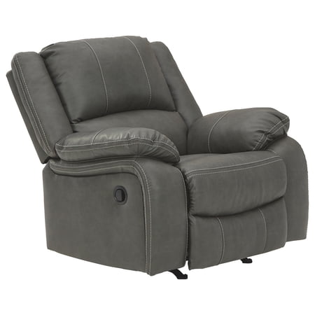 Faux Leather Upholstered Rocker Recliner with Jumbo Stitching, Gray