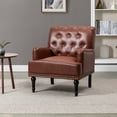 thumbnail image 1 of Faux Leather Upholstered Tufted Armchair Lounge Accent Chair Single Sofa with Wooden Turned Legs Living Room Brown, 1 of 6