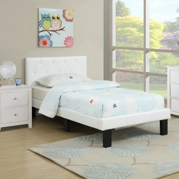 Poundex Upholstered Platform Bed, Twin, White