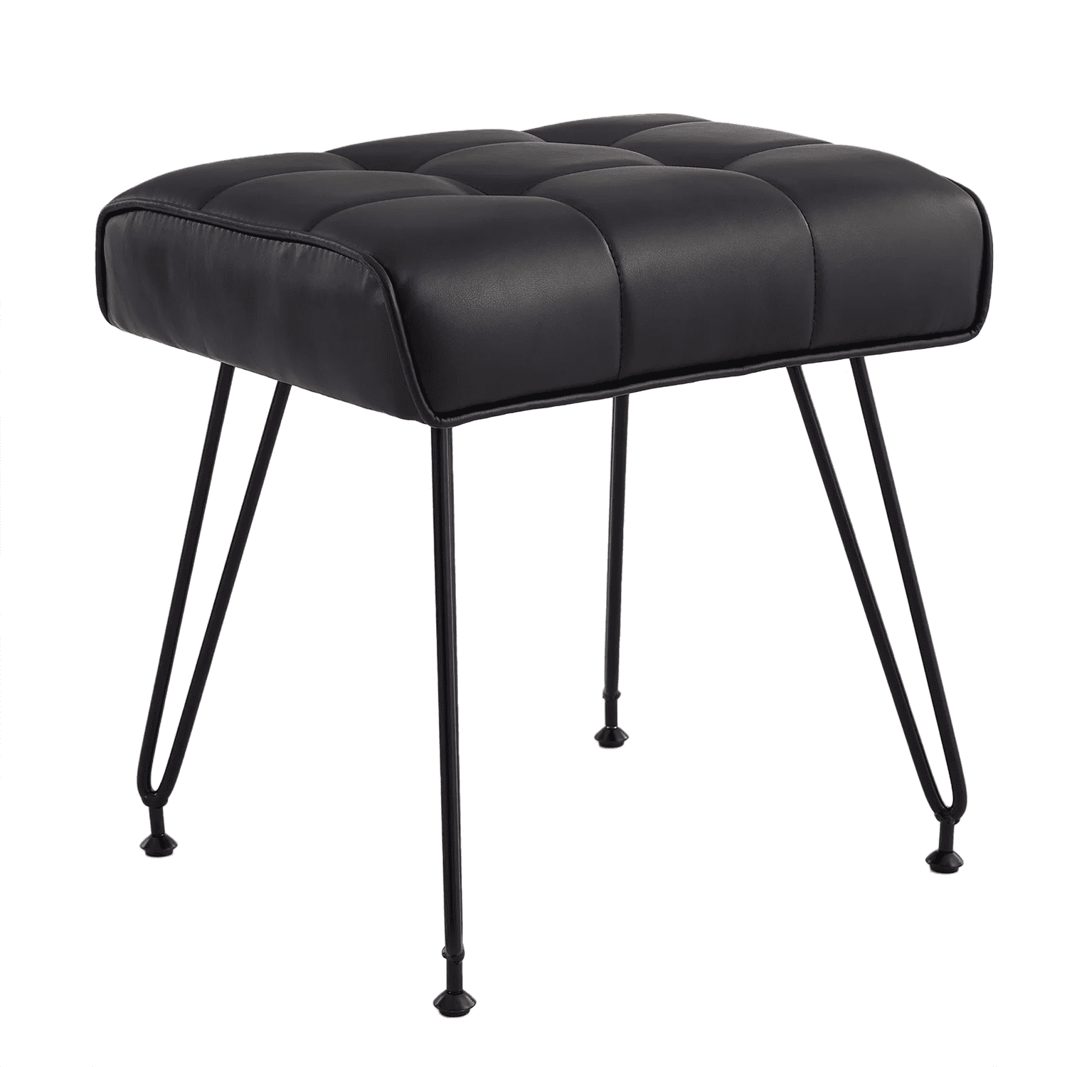Ebenchico Faux Leather Upholstered Vanity Stool with Metal Legs, Black