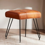 Ebenchico Faux Leather Upholstered Vanity Stool with Metal Legs, Whiskey Brown