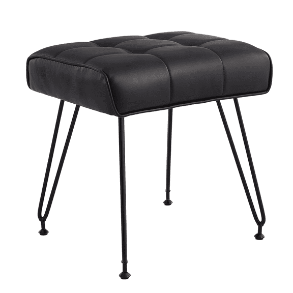 Ebenchico Faux Leather Upholstered Vanity Stool with 4 Metal Legs PU Footstools for Makeup Bedroom Entryway, Black