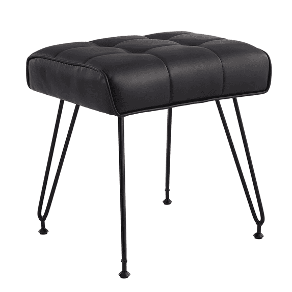 Ebenchico Faux Leather Upholstered Vanity Stool with 4 Metal Legs PU Footstools for Makeup Bedroom Entryway, Black