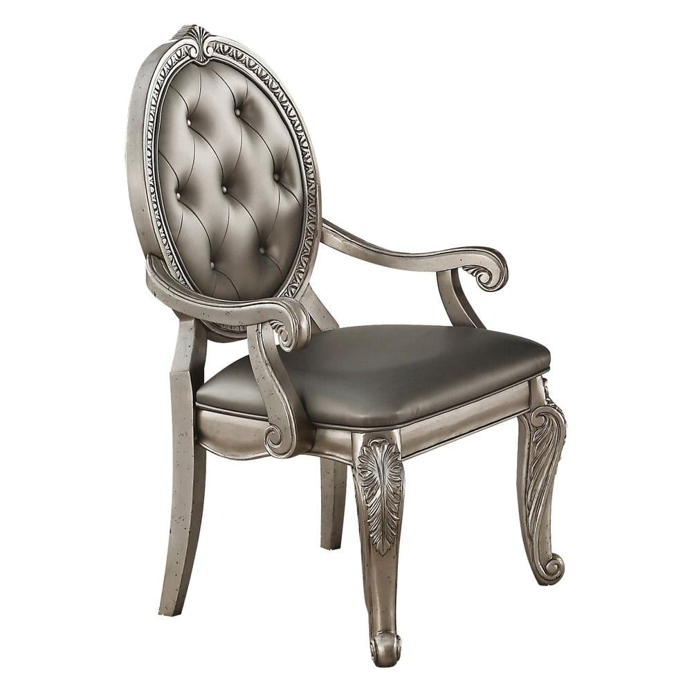 Northville 24" Gray Faux Leather and Wood Antique Arm Chair