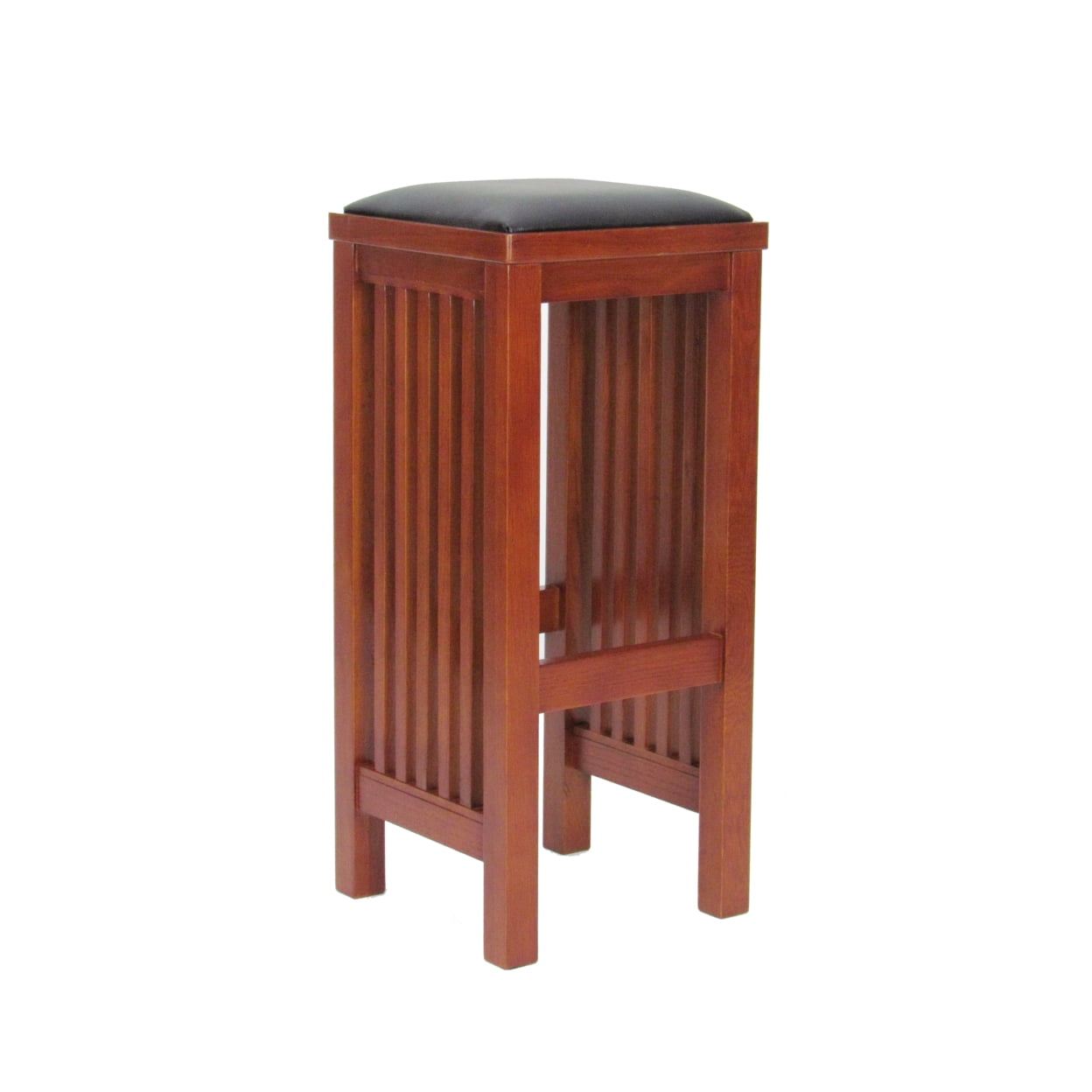 Oakwood Birch Brown Backless Barstool with Faux Leather Cushion