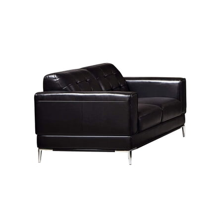 Faux Leather Upholstered Wooden Loveseat with Square Quilt Tuft Pattern on Backrest, Black