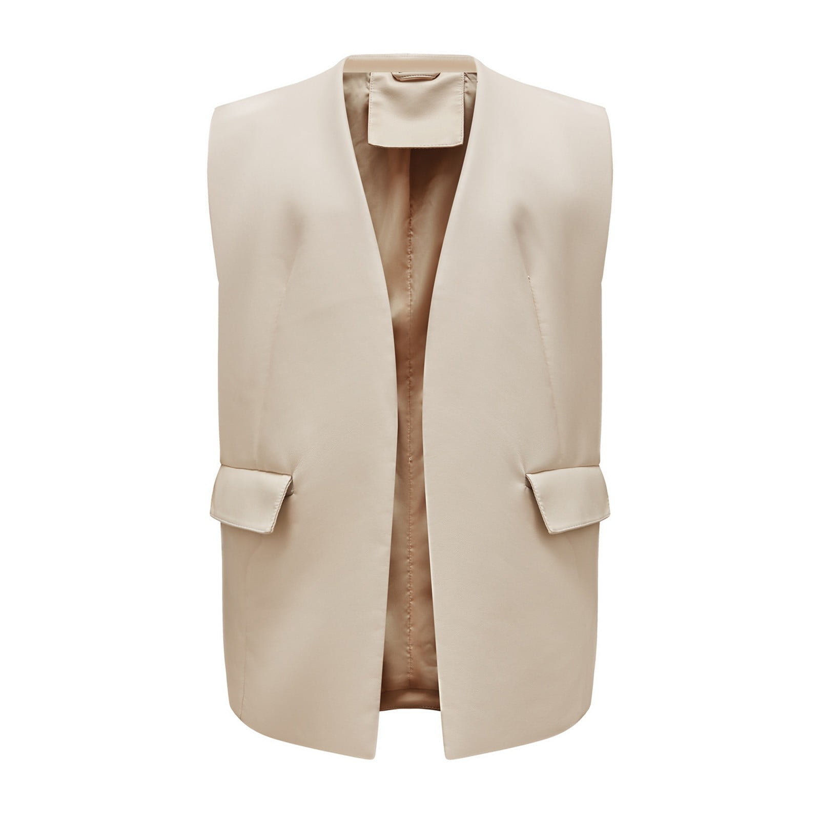 Faux leather drape front long vest sale