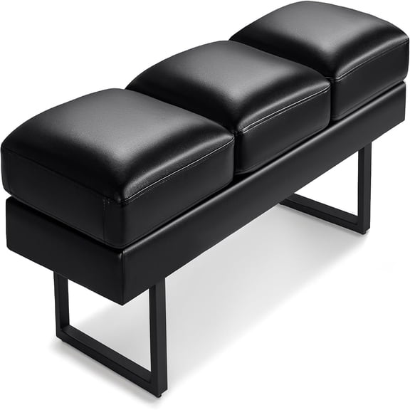 Faux Leather Waiting Room Chairs, 3-Seat Upholstered Reception Bench with Metal Frame for Office, Lobby and Salon, Black