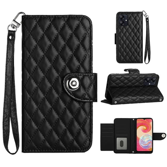 Faux Leather Wallet Case Compatible with Samsung Galaxy A05 | Classic Wrist Strap Flip Case | Ultra Slim Card Slots Stand Function Shockproof Phone Cover for Samsung Galaxy A05 - Black
