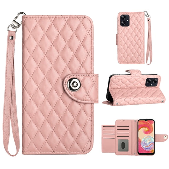Faux Leather Wallet Case Compatible with Samsung Galaxy A05 | Classic Wrist Strap Flip Case | Ultra Slim Card Slots Stand Function Shockproof Phone Cover for Samsung Galaxy A05 - Coralpink