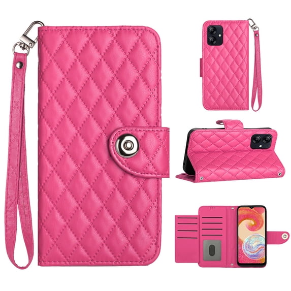 Faux Leather Wallet Case Compatible with Samsung Galaxy A05 | Classic Wrist Strap Flip Case | Ultra Slim Card Slots Stand Function Shockproof Phone Cover for Samsung Galaxy A05 - Rose