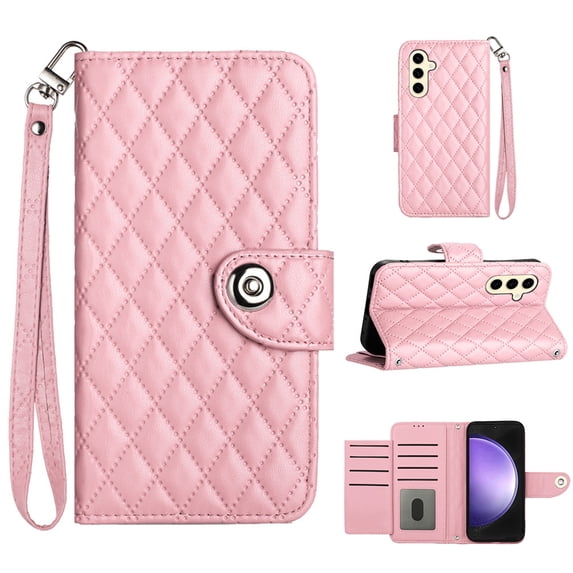 Faux Leather Wallet Case Compatible with Samsung Galaxy A15 | Classic Wrist Strap Flip Case | Ultra Slim Card Slots Stand Function Shockproof Phone Cover for Samsung Galaxy A15 - Pink