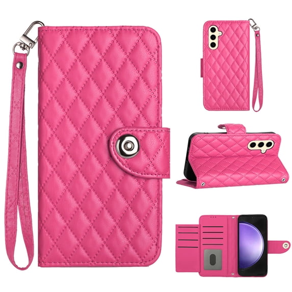 Faux Leather Wallet Case Compatible with Samsung Galaxy A34 5G | Classic Wrist Strap Flip Case | Ultra Slim Card Slots Stand Function Shockproof Phone Cover for Samsung Galaxy A34 5G - Rose