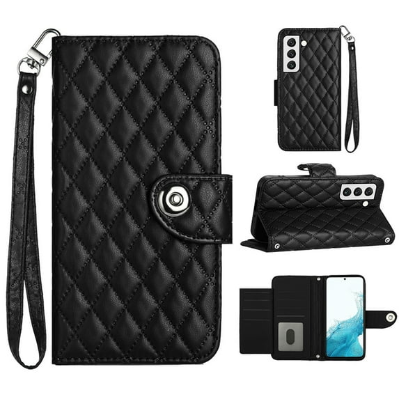 Faux Leather Wallet Case Compatible with Samsung Galaxy S22 Plus | Classic Wrist Strap Flip Case | Ultra Slim Card Slots Stand Function Shockproof Phone Cover for Samsung Galaxy S22 Plus - Black