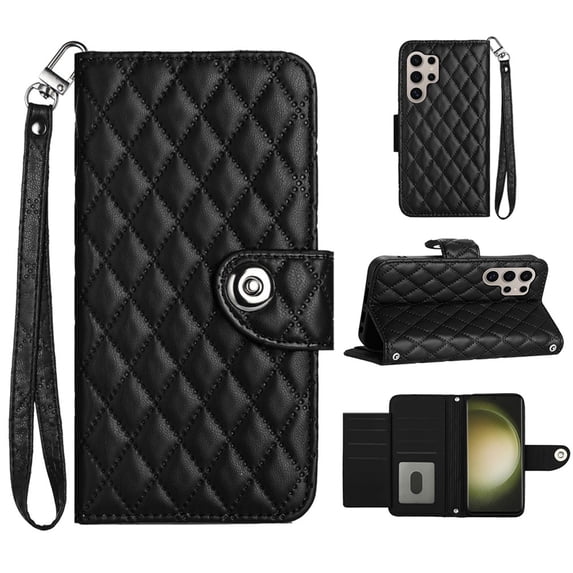 Faux Leather Wallet Case Compatible with Samsung Galaxy S24 Ultra | Classic Wrist Strap Flip Case | Ultra Slim Card Slots Stand Function Shockproof Phone Cover for Samsung Galaxy S24 Ultra - Black