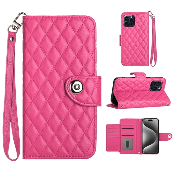 Faux Leather Wallet Case Compatible with iPhone 13 Pro | Classic Wrist Strap Flip Case | Ultra Slim Card Slots Stand Function Shockproof Phone Cover for iPhone 13 Pro - Rose