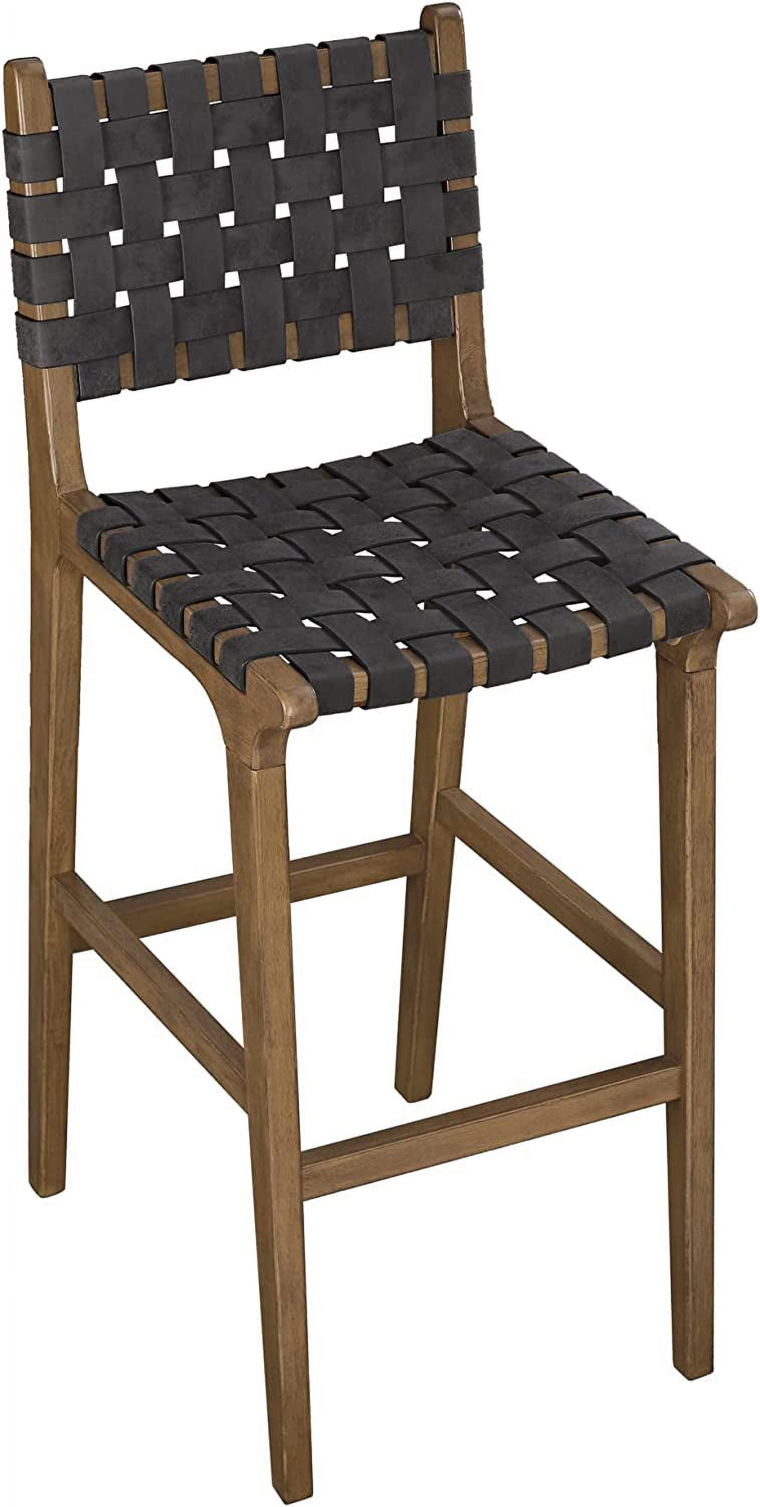 Faux Leather Woven Counter Height Stool Kitchen Wooden Barstools, 24 inch Seat Height, Dark Grey