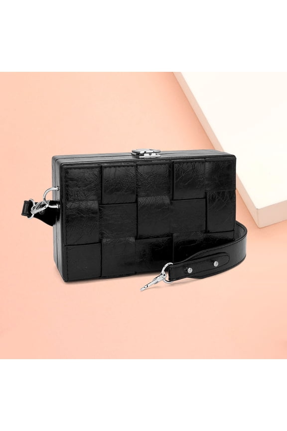 Faux Leather Woven Square Box Crossbody Bag