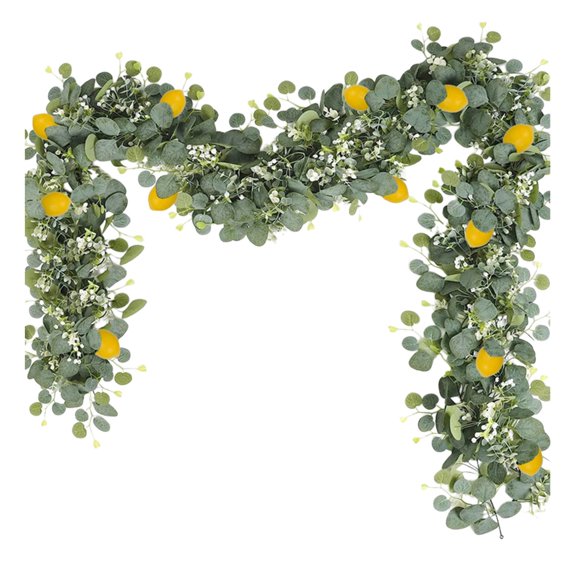 Faux Lemon Eucalyptus Vine Garland, Artificial Hanging Greenery Stems, Trailing Foliage Decor, UV Resistant Wall Plants for Indoor Room Shelf Outdoor Porch Ambient Layout