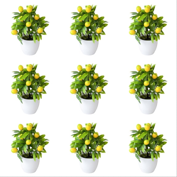 Lemon Tree Potted 9.45 Inch, Artificial Bonsai Small for Home Office Kitchen Tabletop Decoration, Mini Potted Fruit Stems Ornament