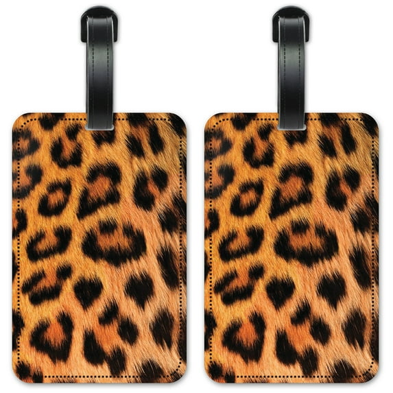 Faux Leopard Fur - Luggage ID Tags / Suitcase Identification Cards - Set of 2