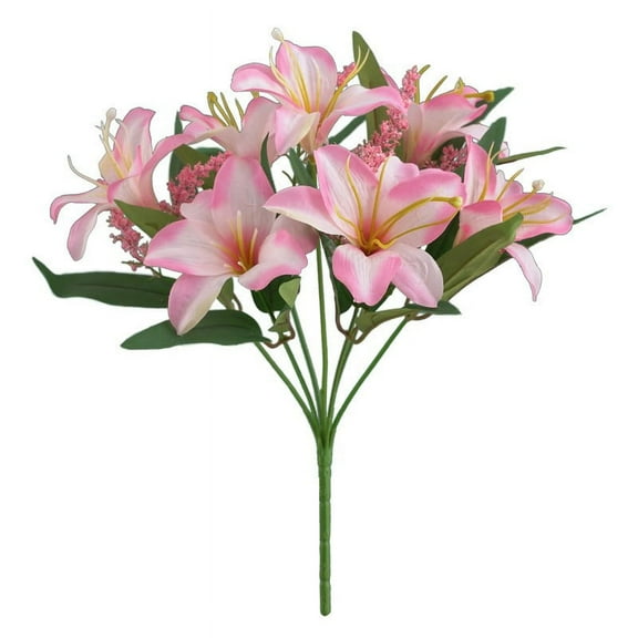 Faux Lilies, Artificial Flowers, Home Wedding Decor, 7-Head Bouquet, Desktop Photography Props