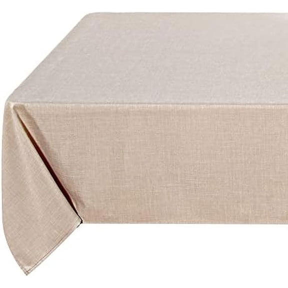 Faux Linen Beige Tablecloth Rectangle 60 x 84 Inch - Fabric Neutral Table Cloth for 6 Foot Tables, Faux Burlap Kitchen Table Cover for Dining, Party, Farmhouse, Outdoor Picnic, Camping
